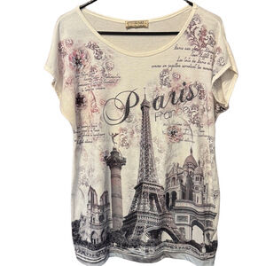 Attitude Paris Gray V-Neck Top with Paris Eiffel Tower Design